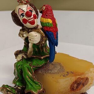 Ron Lee Clown Sculpture - 24K Gold Plated Figurine on Marble Base - Signed